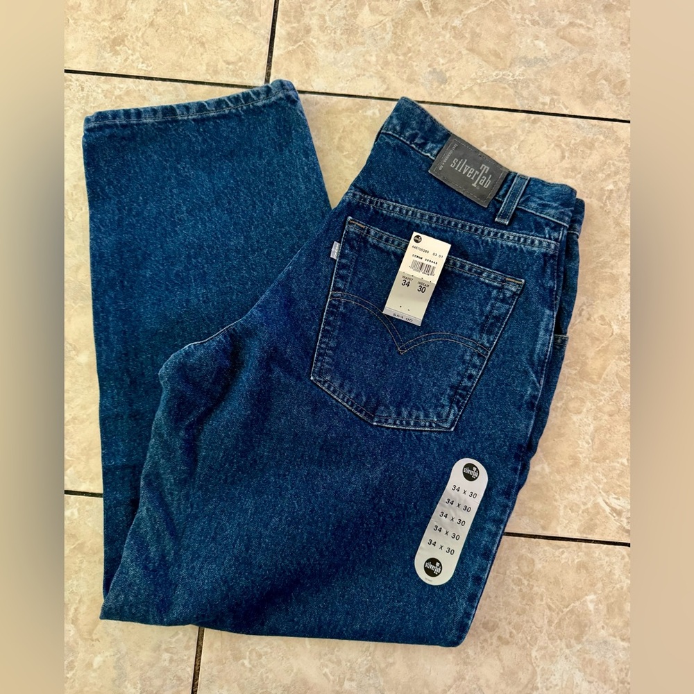 Vintage Levis SilverTab Wide Baggy Blue Jeans Pants Denim Mens 34x30